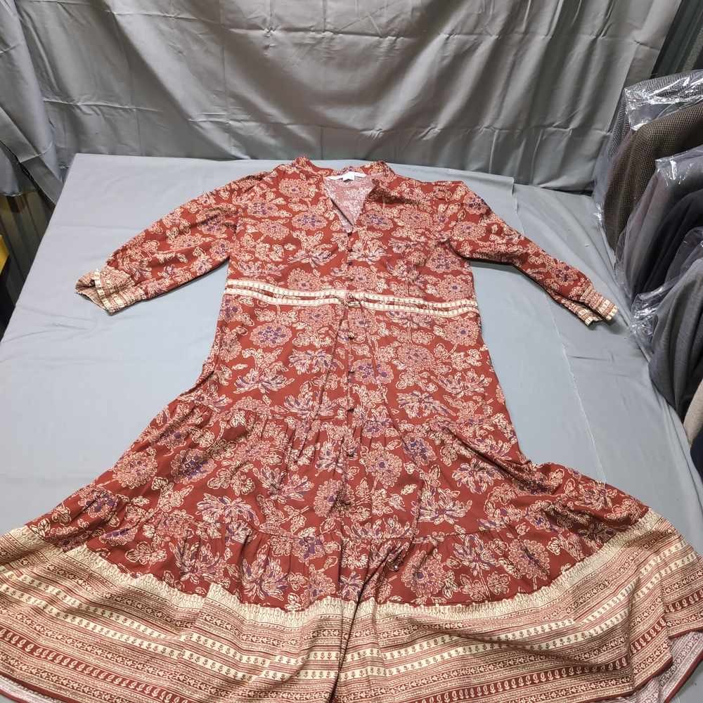 Veronica Beard Womens Rust Orange White Ruffled Tiered Sundress